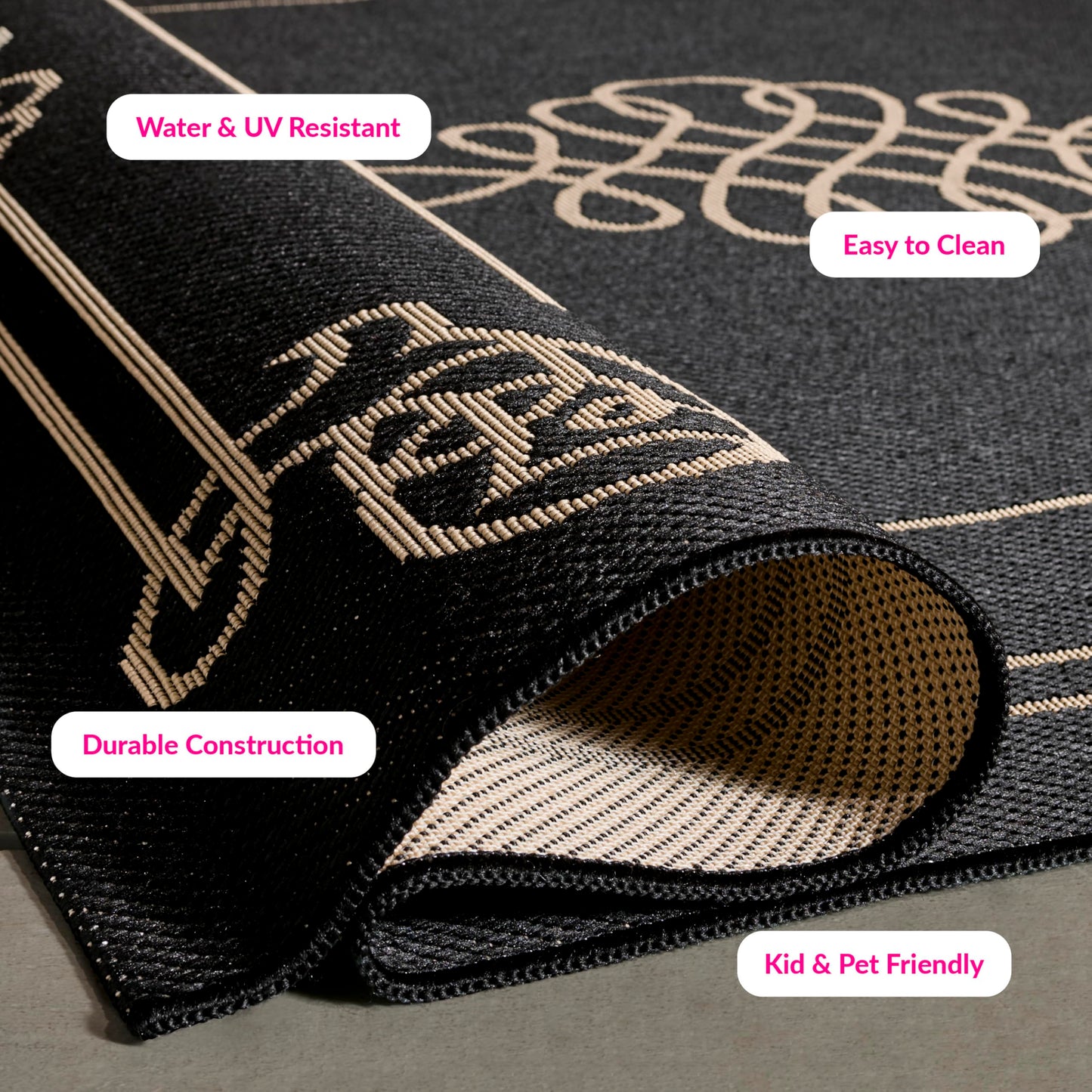 SAFAVIEH Washable Rug Outdoor Courtyard Collection - 2'3" x 6'7" Runner, Black & Cream, Non-Shedding & Easy Cleaning, Ideal for Patio, Entryway, Mudroom, Hallway, Kitchen (CY6788-26)