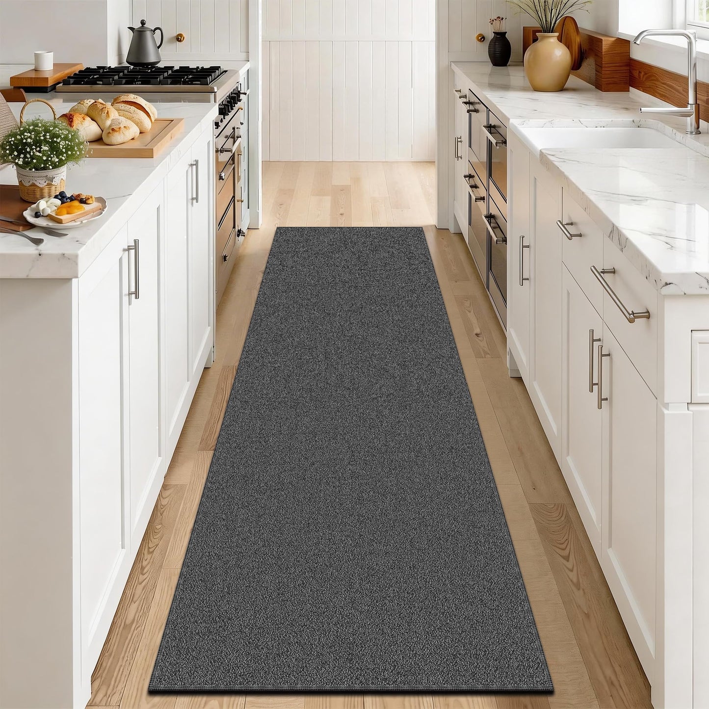 TTelephant Waterproof 2x6 Runner Rug Non Slip - Floor Runners for Dogs,Washable & Joint-Friendly Dense Loop Pile Carpet Runners for Hallway, Kitchen, Indoor Entryway, Laundry, Black/Gray