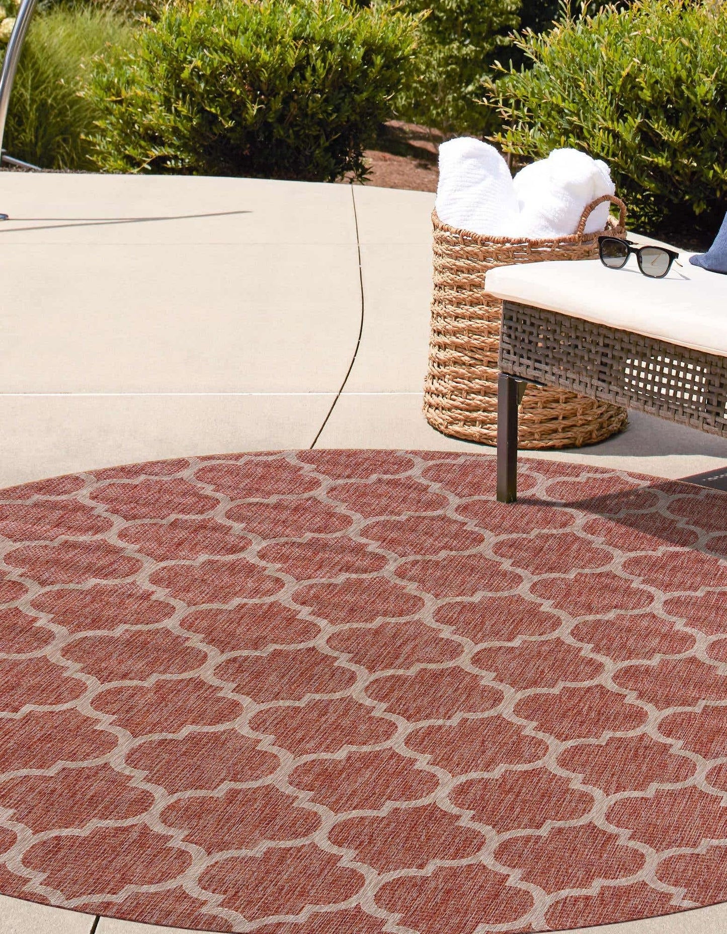 Unique Loom Outdoor Trellis Collection Area Rug - Trellis (Round 13' 0" x 13' 0", Rust Red/ Ivory)