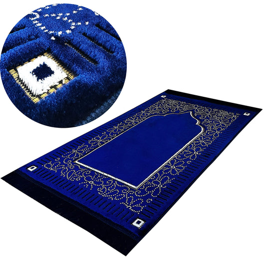 Mihrab Patterned Original Luxury Velvet Prayer Mat/Rug- 750g Weight | Made in Turkey (Navy Blue)