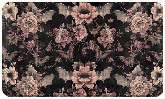 WARDOS Gothic Bat Floral Door Mat, Dark Academia Cottagecore Flower Doormat for Front Door Indoor Outdoor Entrance Porch, Mystical Halloween Welcome Mat Outside, Gothic Bath Mats, 17x30 Inches