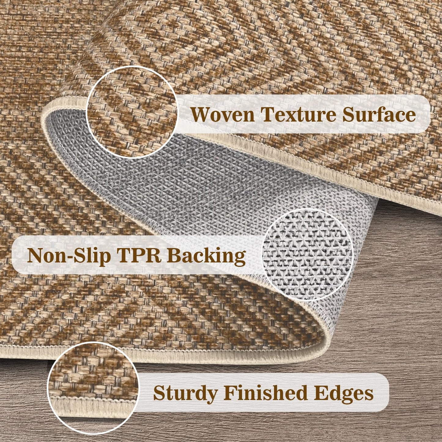 Jute Rug 3x5 Outdoor Patio Rug with Border, Washable Rugs for Entryway Porch, Farmhouse Non Slip Area Rugs with Rubber Backing, Non Shedding Carpet for Indoor Outdoor Bedroom, Courtyard, Light Brown