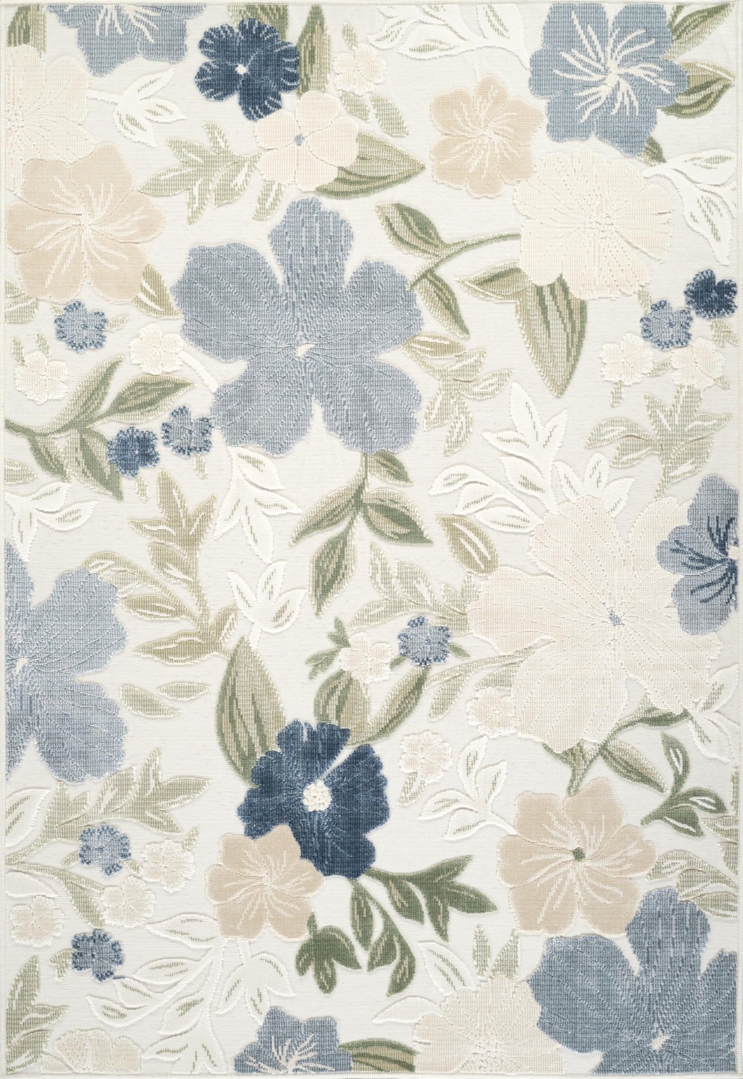 Abani Blue Area Rug – 5' x 8' – Sakura Collection – Floral Pattern – Easy to Clean – Durable for Patio, Living Room, or Sunroom, Pet & Child Friendly