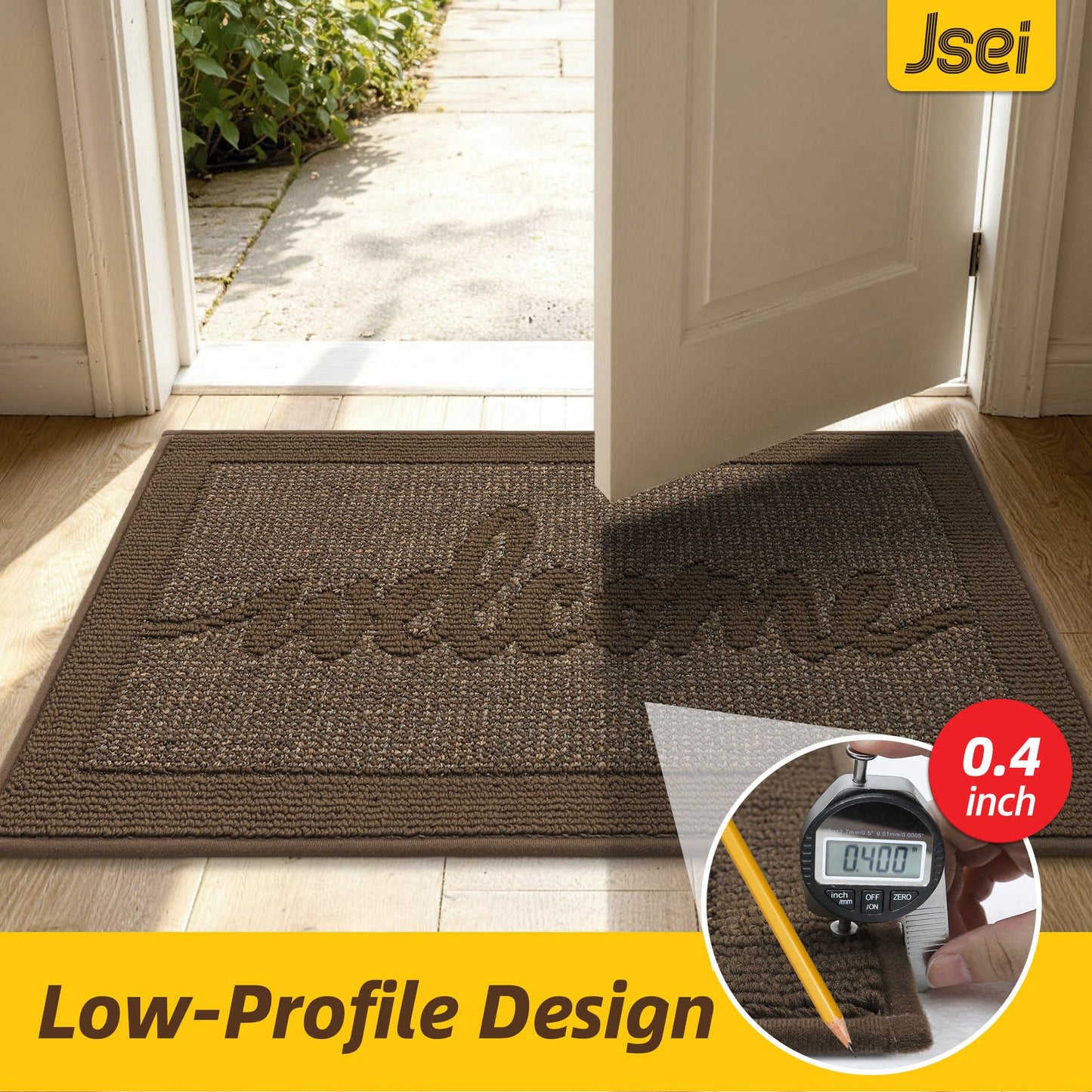 JSEI Door Mat 20"x 32",Absorbent Dirt Welcome Mat,Non-Slip Entryway Rugs Washable Indoor Entrance Mats,Low Profile Floor Mat for Entryway and Front Back Door,Brown