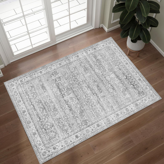 HOYAWU 2x3 Rug, Non Slip Washable Rug, Low Pile Soft Thin Small Rug,Vintage Boho Indoor Door Mat,Rugs for Entryway, Bedroom, Kitchen, Grey
