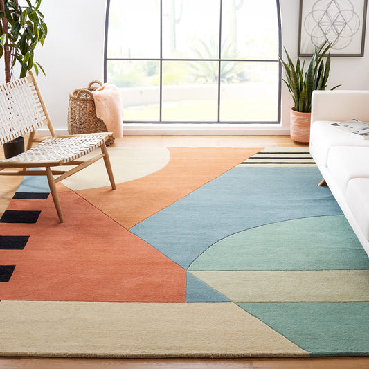 SAFAVIEH Rodeo Drive Collection Area Rug - 7'6" x 9'6", Gold, Handmade Mid-Century Modern Abstract Wool, Ideal for High Traffic Areas in Living Room, Bedroom (RD863A)