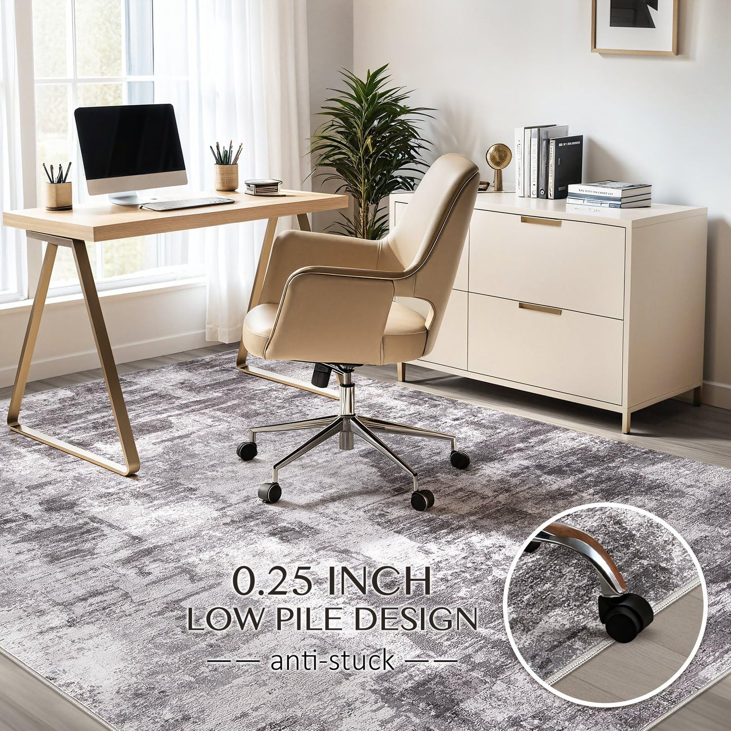 kakania 5x7 Washable Area Rug - Abstract Soft Non-Slip Modern Low-Pile Carpet for Living Room Bedroom Office Dorm, Kid Pet Safe Robot Vacuum Friendly - Grey