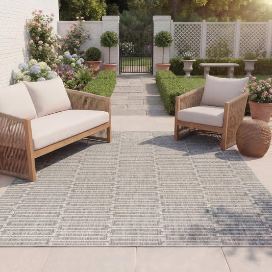 SAFAVIEH Outdoor Area Rug 9x12 - Beach House Collection - Large - Modern Design, Grey & Ivory, Weather Resistant, Non-Shedding & Easy Cleaning, Ideal for Patio, Backyard, Deck, Dining Space (BHS418F)