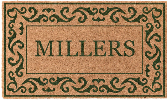 COCO MATS 'N MORE Coco Coir Door Mat – Personalized Outdoor Welcome Mat, Front Porch Mat with Vinyl Backing & Heavy-Duty Dirt-Trapping Bristles, (38" x 60"| Green | Rolling Scrolls | Made in USA)