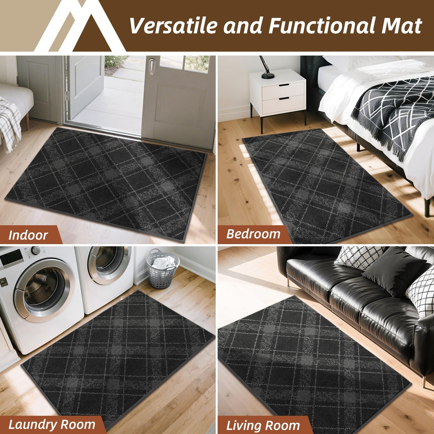 COSY HOMEER Door Mat Non-Slip, Soft Absorbent TPR Backing Doormat for Front Door Inside Entrance, Washable Low Profile Mats for Pets & Family, 20" x 32", Dark Grey