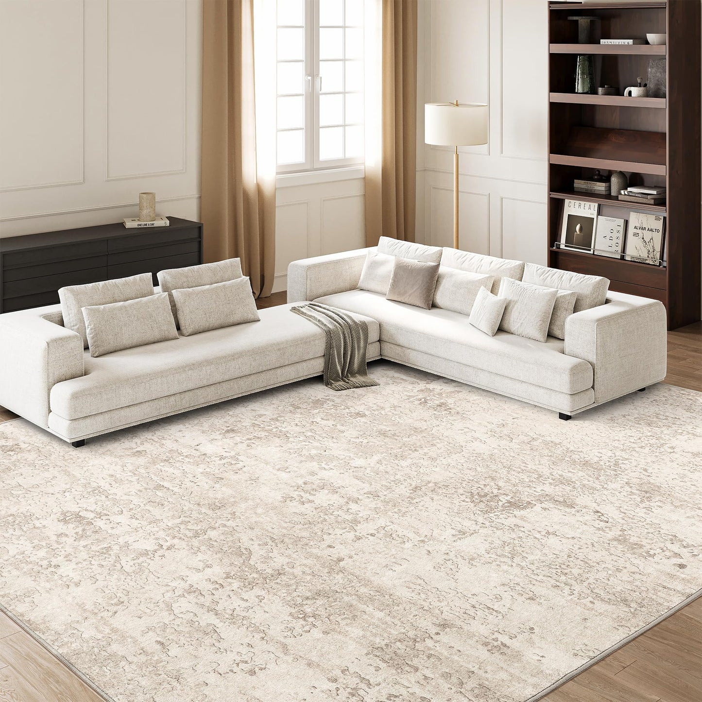 Art&Tuft Washable Rugs 8x10, Anti-Slip Backing Abstract 8x10 Area Rugs for Living Room, Foldable Stain Resistant Machine Washable Area Rug (8'x10', Beige)
