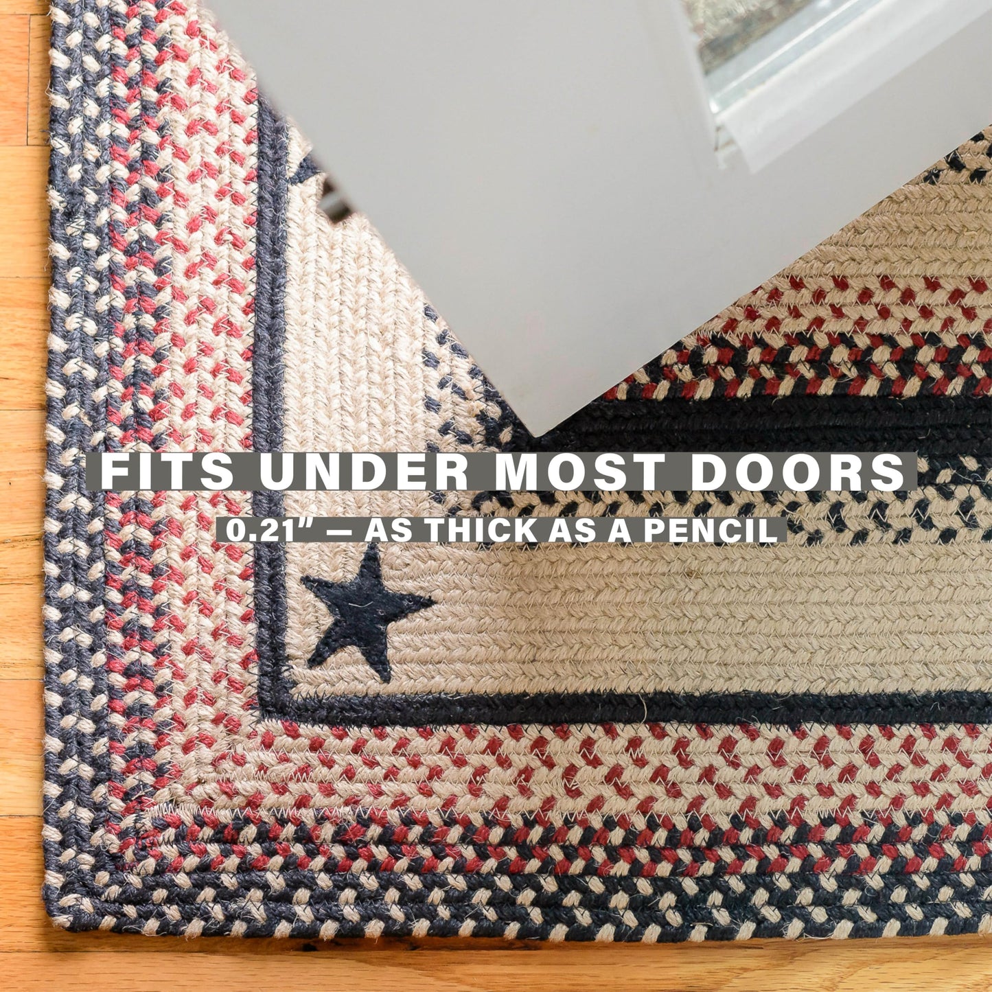 Primitive Star Gloucester Primitive Rugs 27x45 - Black & Brown Braided Rugs Highlighed with Red for Kitchens, Entryways and Bathrooms, Reversible, No Shed Jute for Easy Maintenance