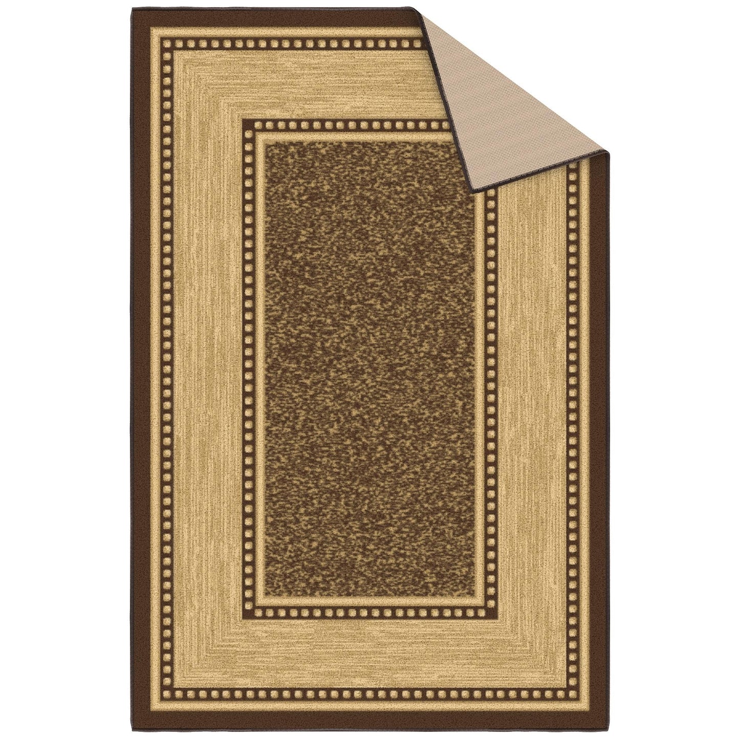 Ottomanson Area Rug 3'3" x 4'7" – Non Slip Rubber Backed Indoor Rug, Low Pile Accent Rug for Living Room, Bedroom, Entryway, Kitchen, Durable Floor Carpet, Border Brown