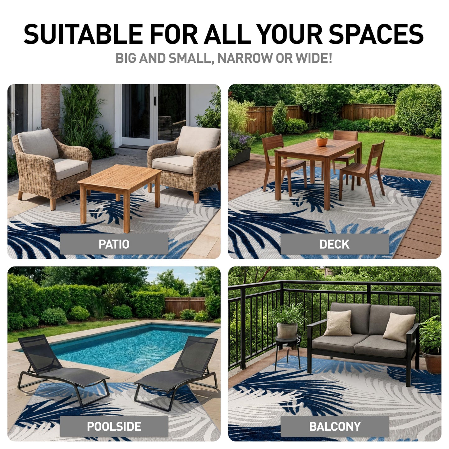 Rugshop Lucca Contemporary Floral Indoor/Outdoor Area Rug for Deck,Backyard,Porch,Balcony,Entryway 4' X 6' Navy