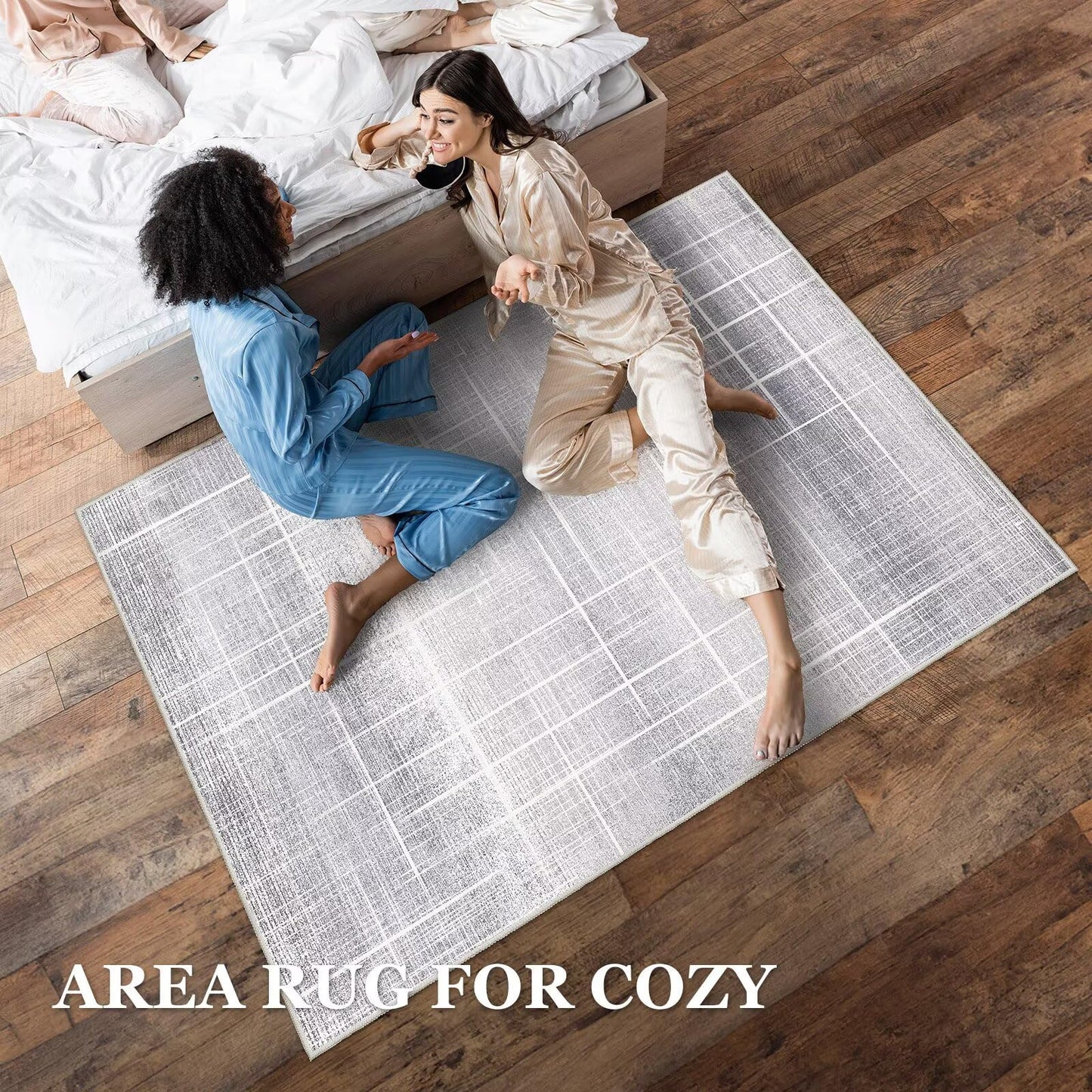 Vamcheer Modern Area Rug 8x10 - Upgraded 10mm Thick Sponge for Exceptional Comfort, Abstract Area Rug for Living Room/Bedroom/Office, Non-Shedding & Easy to Clean, Grey Striped
