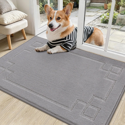 BEQHAUSE Door Mat 24" x 36", Non-Slip Door Mats Indoor Entryway Rugs Washable Low-Profile Absorbent and Dirt Trapper Floor Mats, Dog Door Mat for Front Back Door, Mud Wet Shoes & Paws, Light Grey
