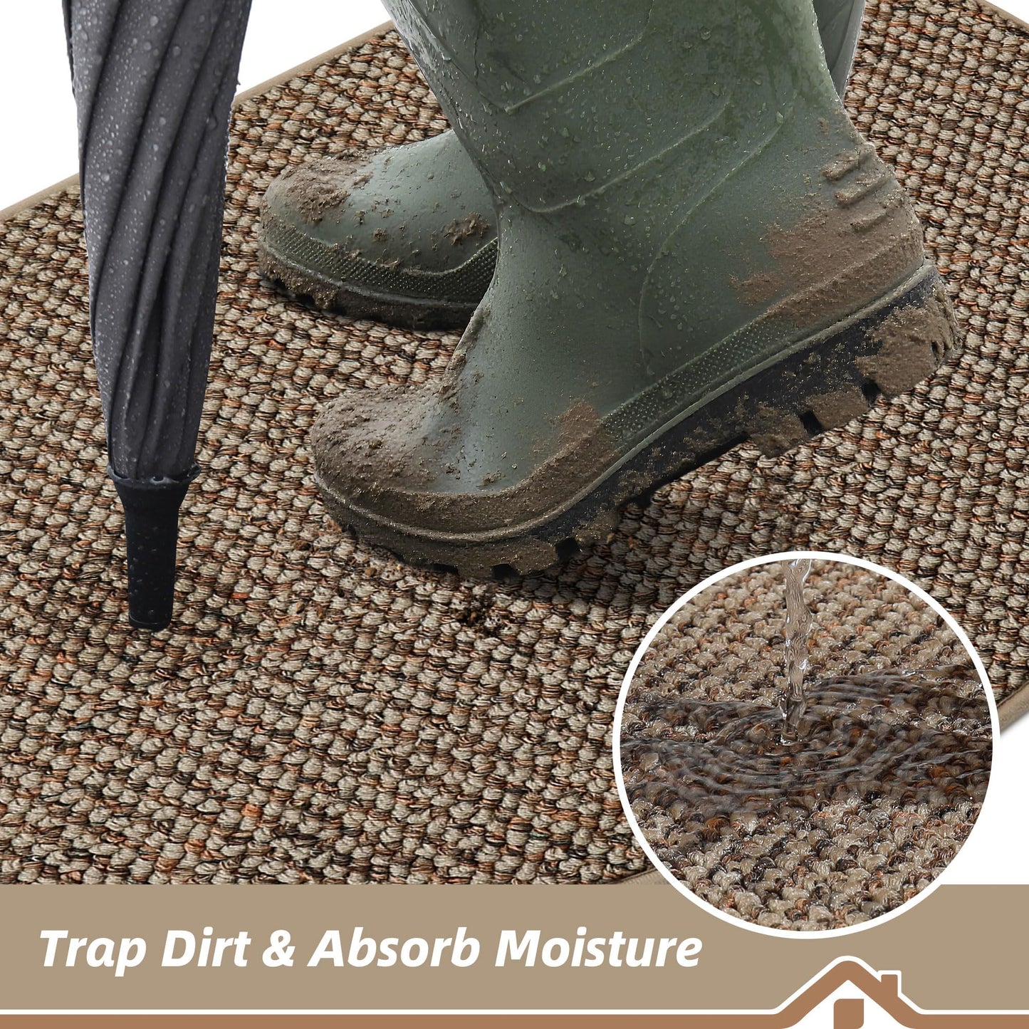 BEQHAUSE Dirt Trapper Door Mat 24" x 36" Half Circle Non-Slip Washable Doormats Entrance Rugs Absorbent Welcome Low Profile Floor Mats for Front Back Door and Entryway, Taupe