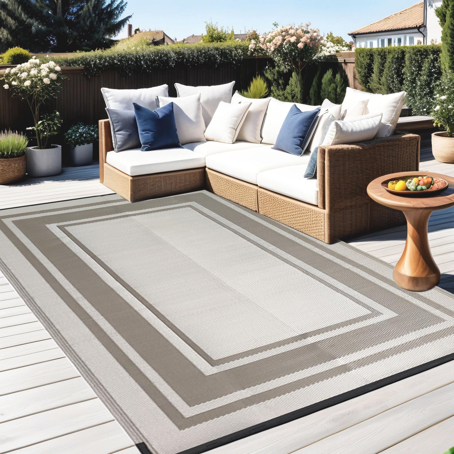 RURALITY Outdoor Rug 9x12 Feet Waterproof for Patio Clearance,Large Plastic Straw Mat for Camping,Porch,RV,Reversible, Easy to Clean,Light Coffee
