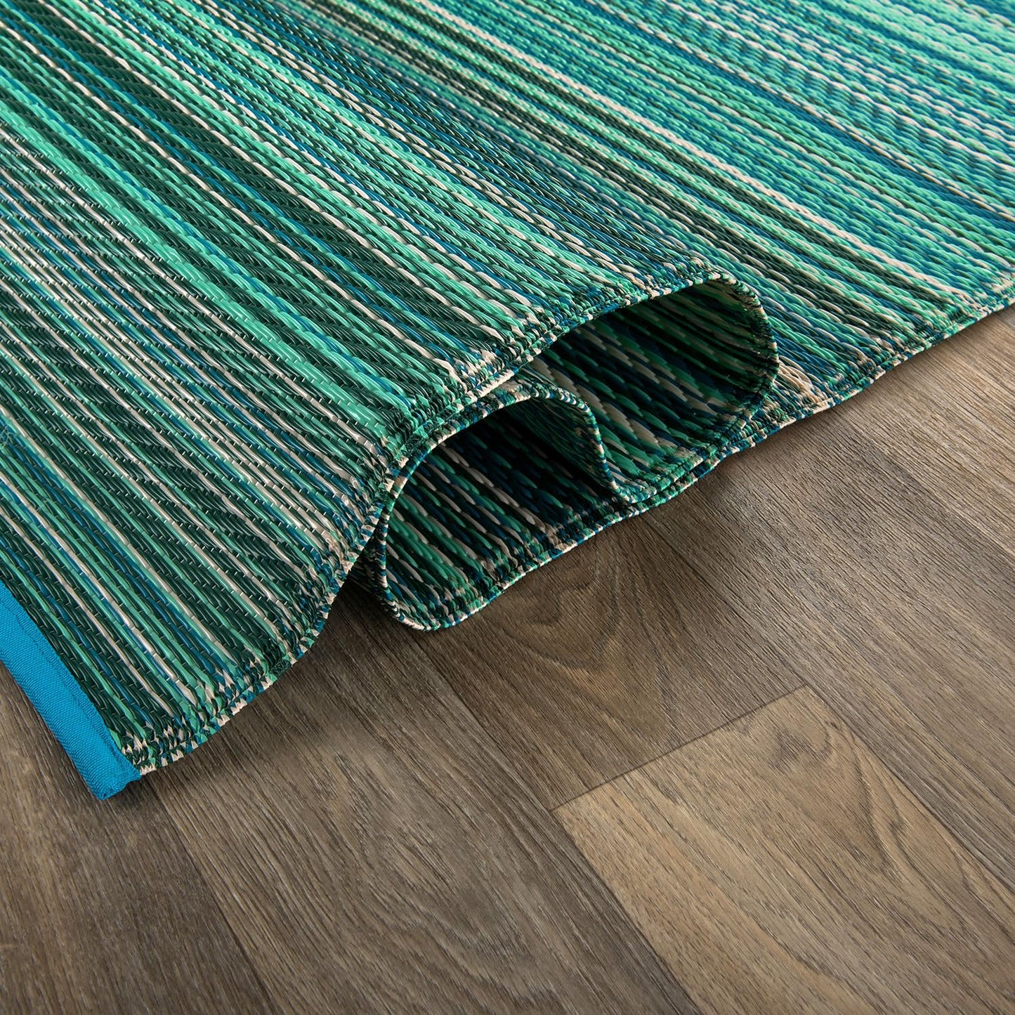 Rugshop Contemporary Stripe Reversible Crease-Free Waterproof Premium Recycled Plastic Outdoor Rugs for Patio,Backyard,RV,Deck,Picnic,Trailer,Beach,Camping Blue 7'10" x 10'