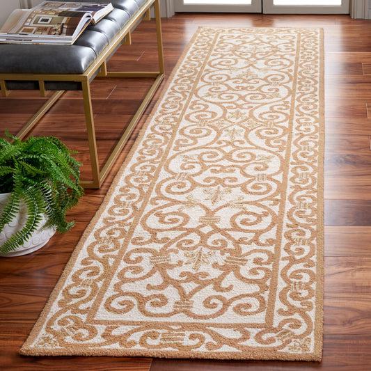 SAFAVIEH Chelsea Collection Runner Rug - 2'6" x 6', Ivory & Gold, Hand-Hooked French Country Wool, Ideal for High Traffic Areas in Living Room, Bedroom (HK11P)