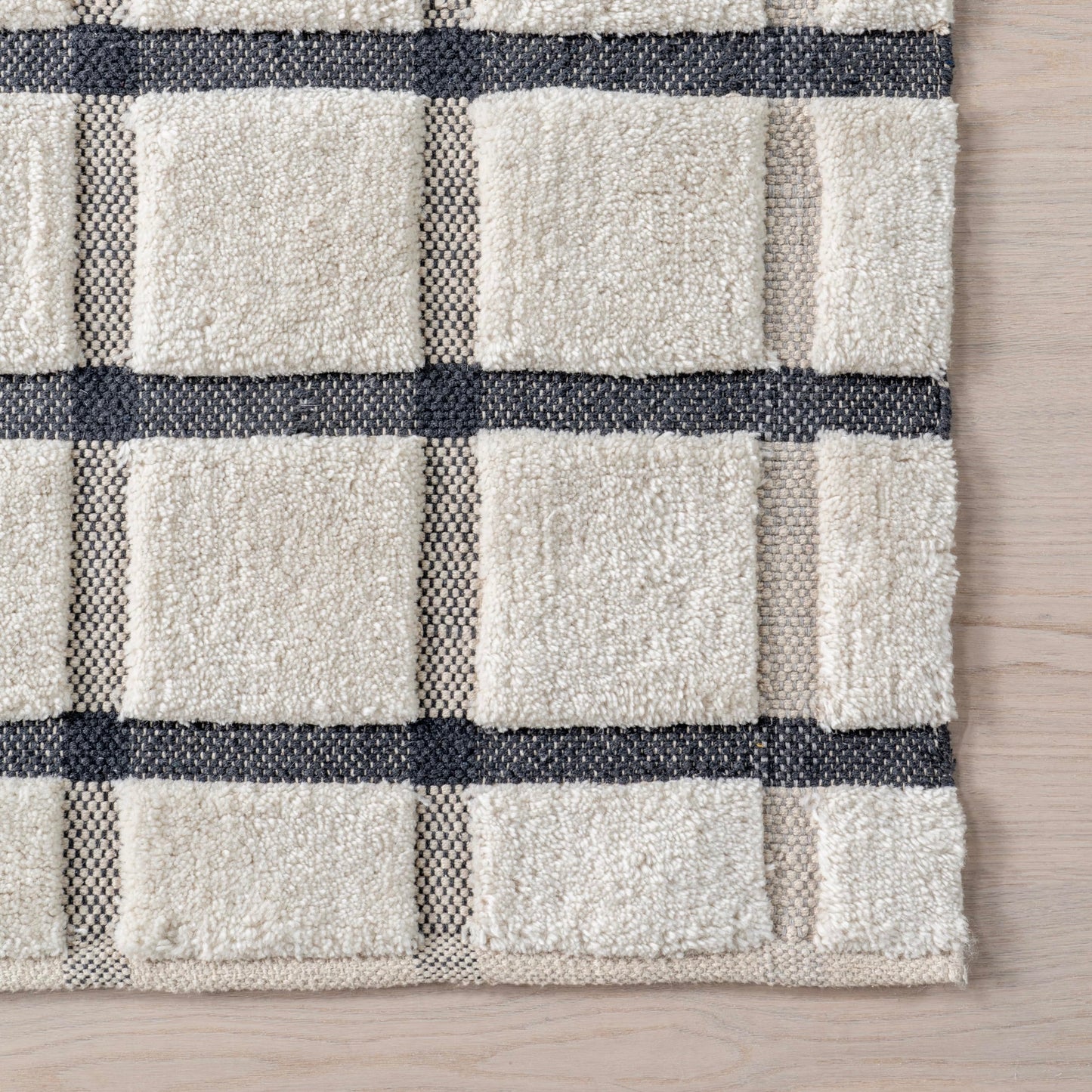 Rugs USA Rowena Checked Wool Area Rug, 6x9, Ivory