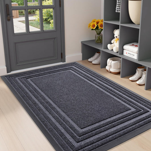 Buganda Front Door Mat Indoor Outdoor Entrance, Non-Slip Natural Rubber Doormats, Easy Clean, Low Profile, Dirt Trapper Entryway Floor Mats for Outside, Garages and Patios, 47x32, Grey