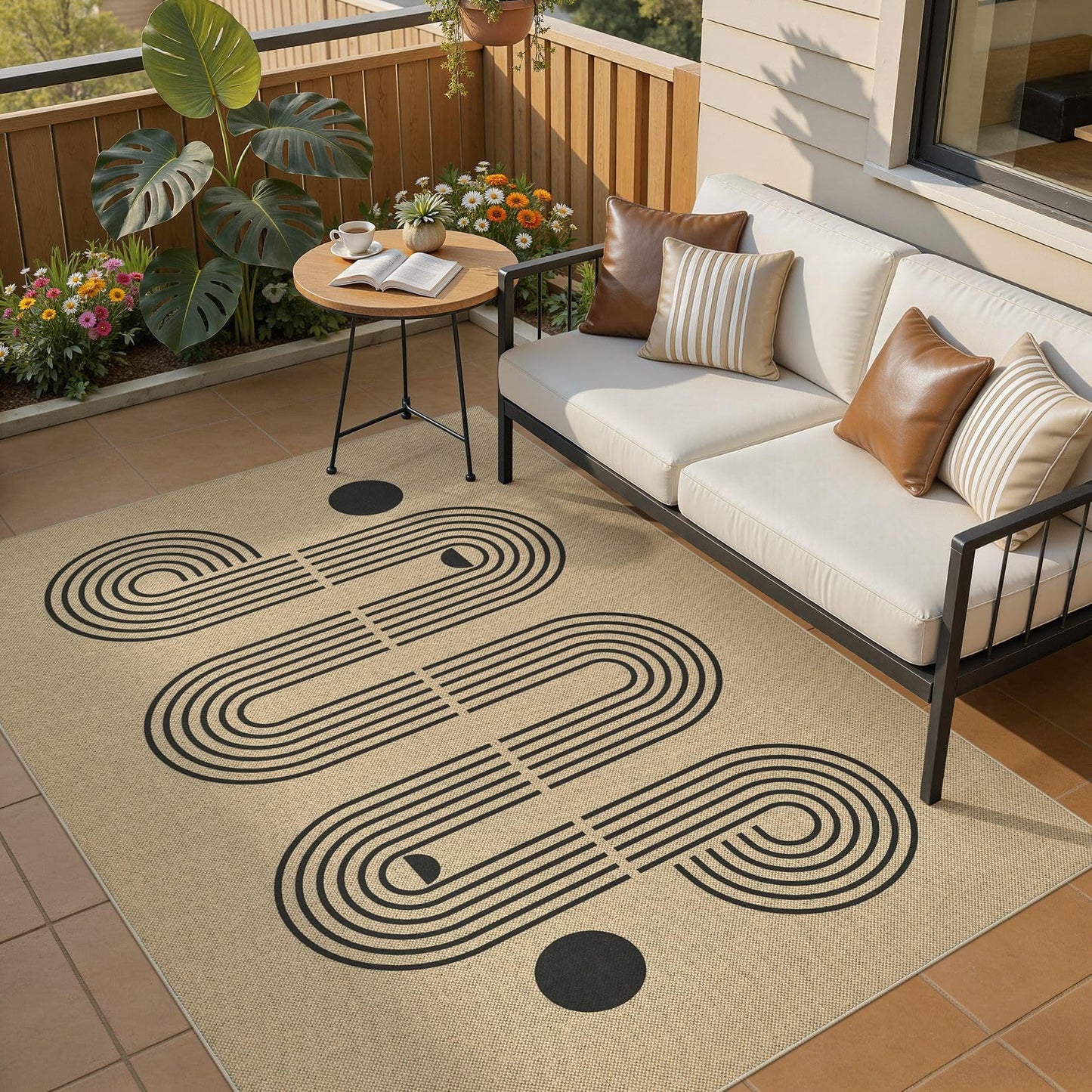 UERMEI 5x7 Outdoor Jute Area Rug Patio, Neutral Rugs for Living Room Backyard Machine Washable Non Slip, Pet Friendly Indoor Farmhouse Carpet for Dining Room - Brown
