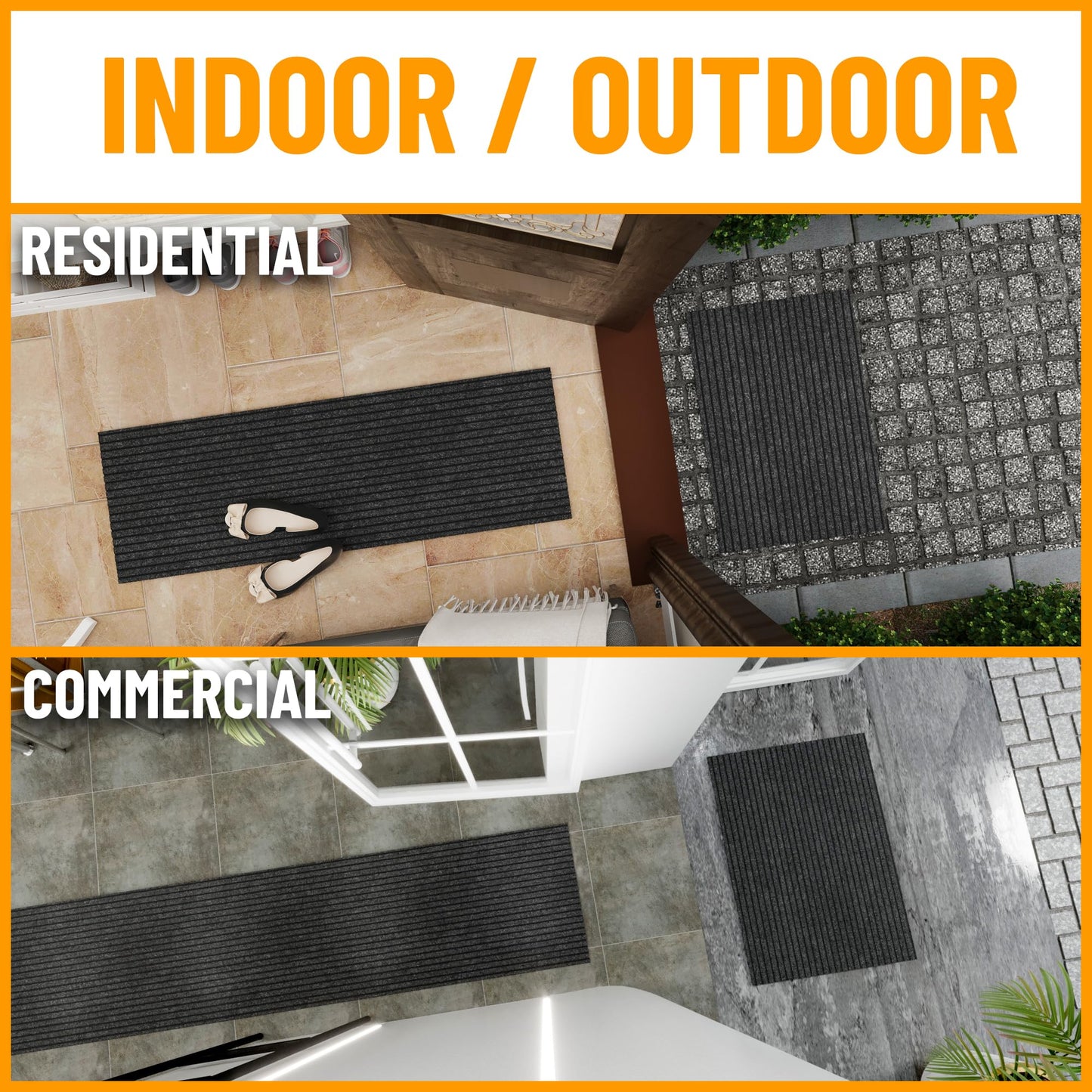 Ottomanson 2'7" x 5' Mud Mat Area Rug Scraper Carpet - Non-Slip, Dirt Trapping for Indoor & Outdoor Use - Ideal for Entryway, Garage, Kitchen, Patio & High-Traffic Areas, Black