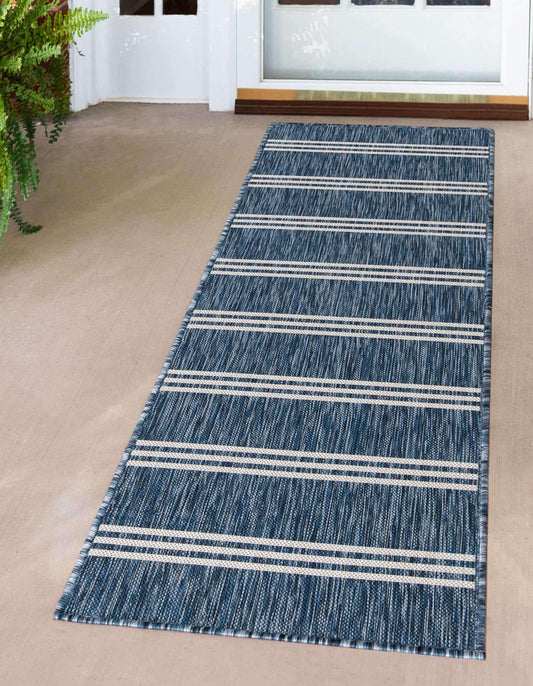 Unique Loom Outdoor Collection Area Rug - Anguilla (2' x 6' 1" Runner, Blue/ Ivory)