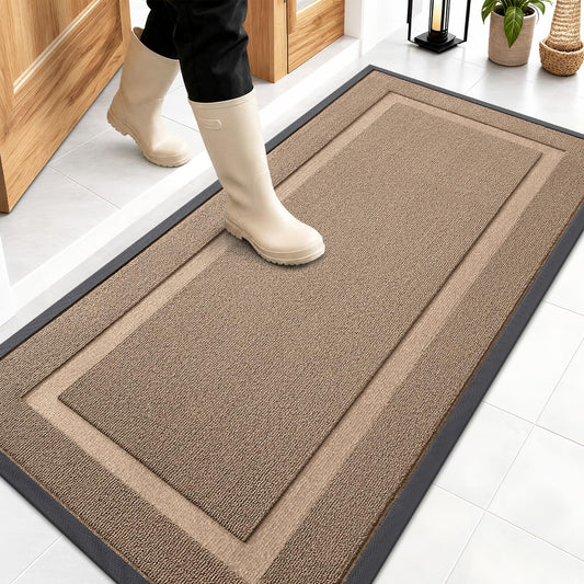 OLANLY Front Door Mat Indoor Outdoor Entrance, Waterproof All-Season, All-Weather Doormat, Sturdy Natural Rubber, Low Profile, Easy Clean Patio Porch Entryway Mat, 47x23, Mocha