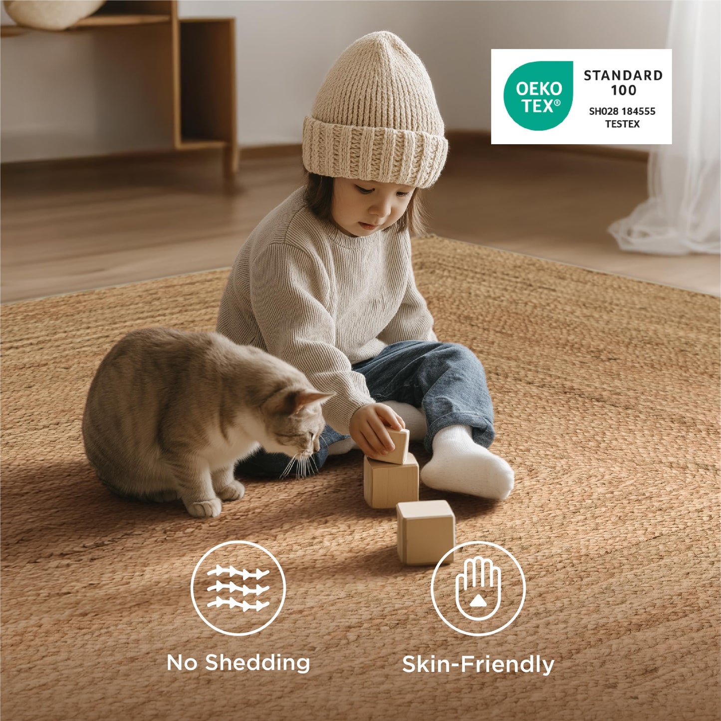 Bedsure 5x7 Printed Jute-Look Rug for Living Room, Machine Washable Rugs, Jute-Look Rug, Non-Slip Backing, Non-Shedding