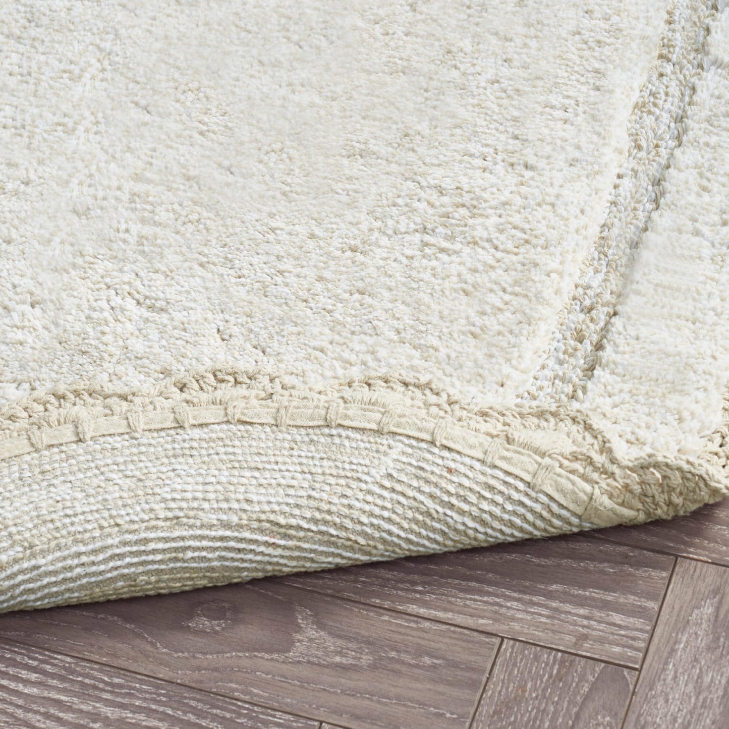 Laura Ashley Eloise 100% Cotton Oval Bath Mat with Crochet Border, Soft & Absorbent, Sandshell Beige 24" x 60" Bathroom Rug