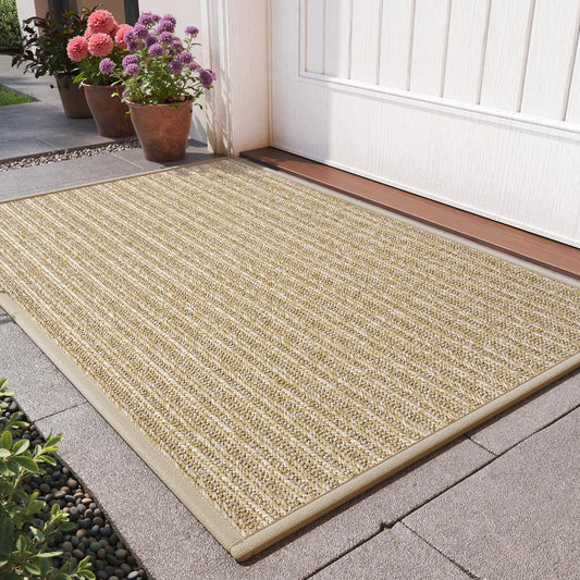 QiCaiJia Front Door Mat 17"x30", Heavy Duty Waterproof Dirt Trapping Non-Slip Doormats, Low Profile Entrance Mats for Front Indoor/Outdoor, Brown