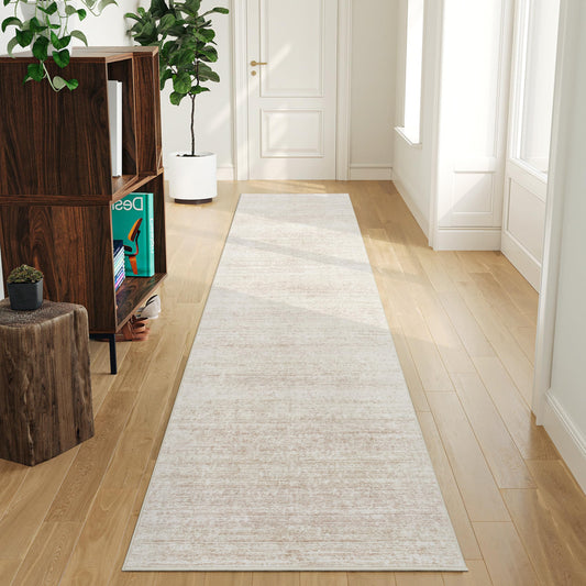 Art&Tuft Non-Slip Runner Rug - 2x10 Runner Rug Washable Low-Pile Rugs Runners, Soft Distressed Carpet Runner for Bedroom Bathroom Kitchen Laundry Living Room, Beige