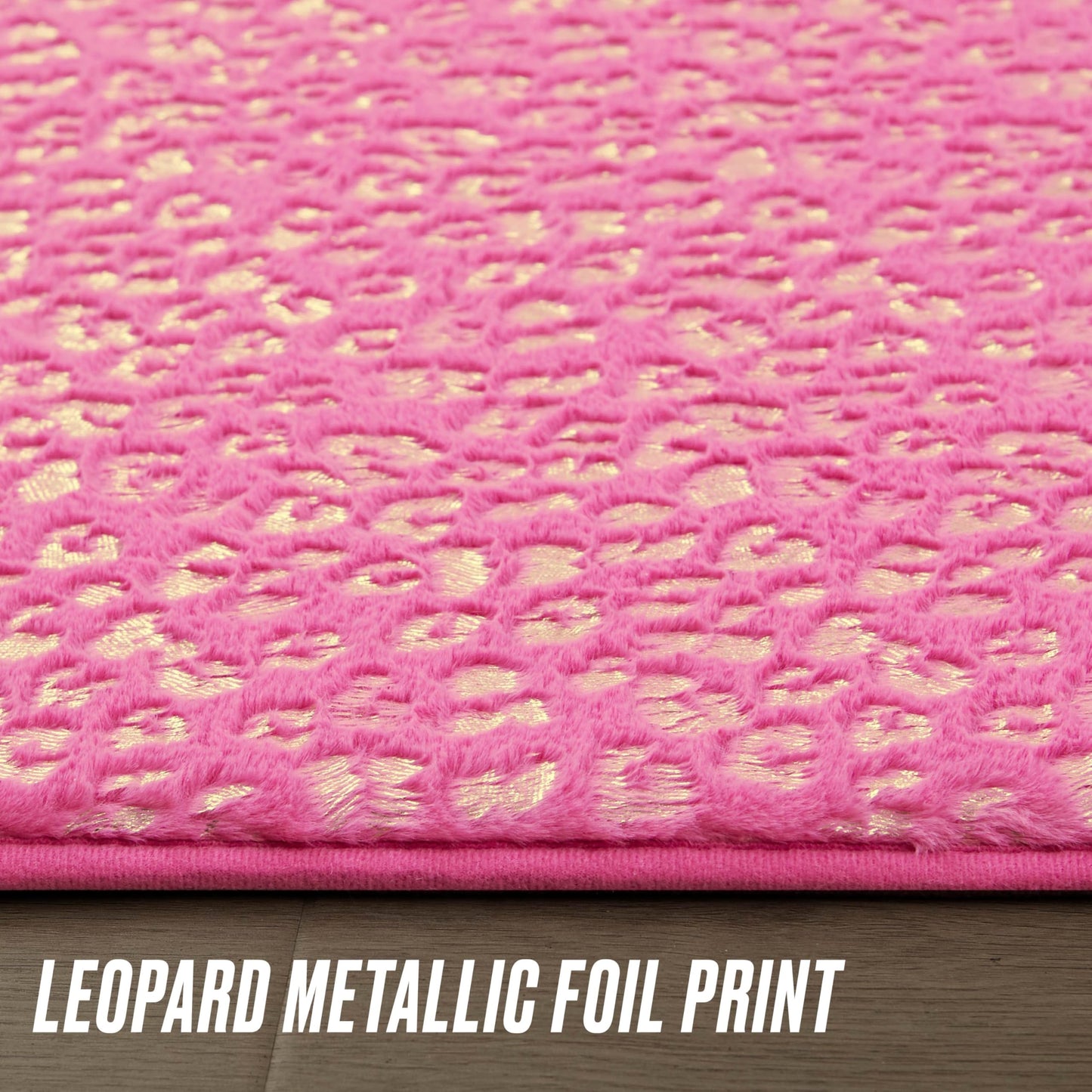 Juicy Couture Metallic Leopard Foil Print Area Rug, Padded with Non-Skid Backing, Hot Pink, 4' x 6'