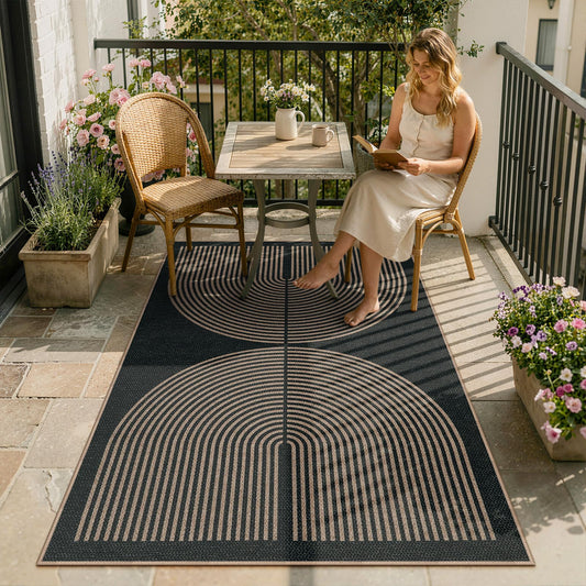 Lahome Enfys Modern Rainbow Easy Jute Outdoor Patio Rug, 3x5 Black Washable Rugs for Entryway Office Farmhouse Classroom Carpet, Contemporary Non Slip Front Door Mat for Porch Guestroom Room Decor