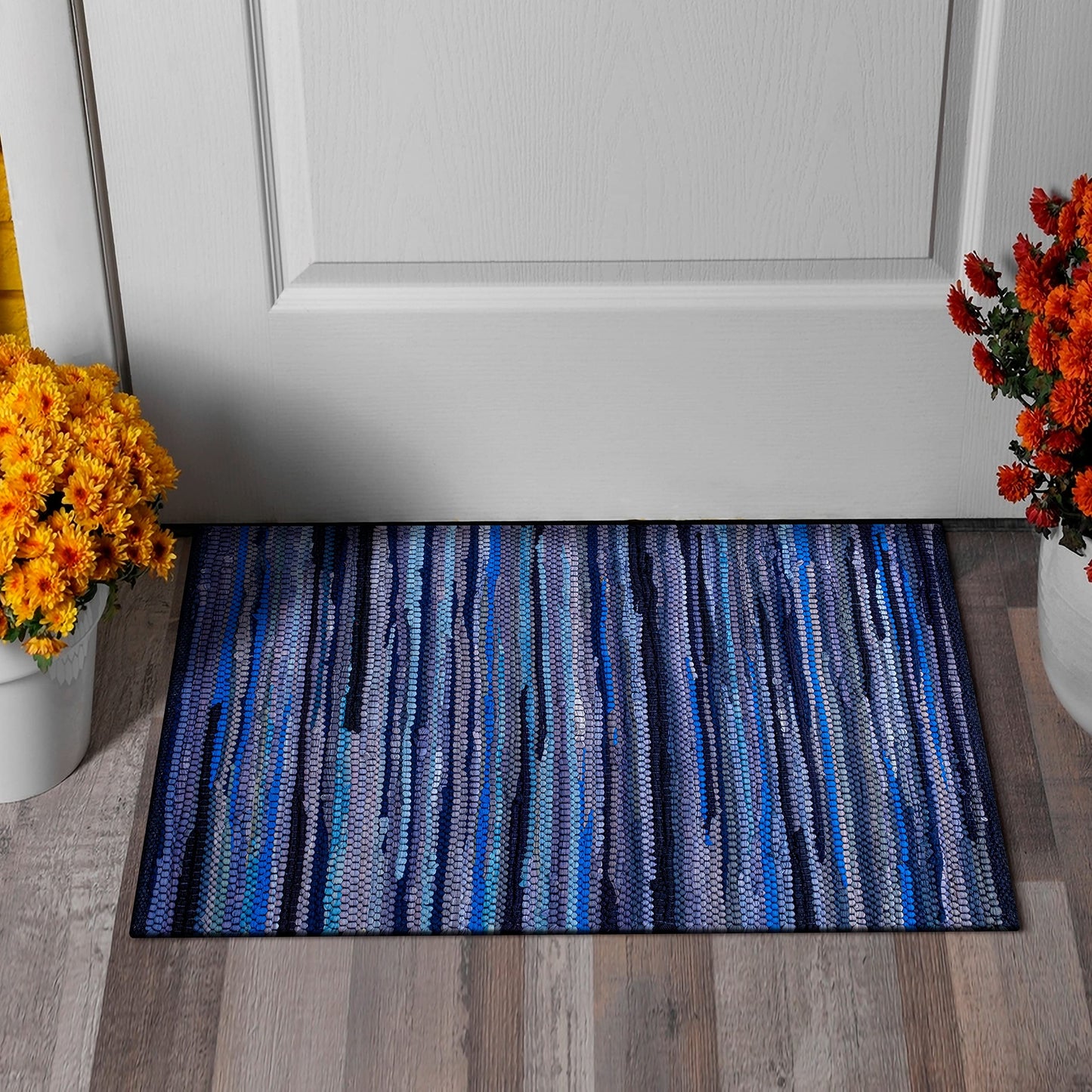 Savi Home Hand Woven 100% Cotton Chindi Rag Rug 20"x32" - Navy, Recycled Reversible Rug, Boho Farmhouse Rugs for Living Room, Dining Room, Kitchen, Entryway, Bedroom Rugs