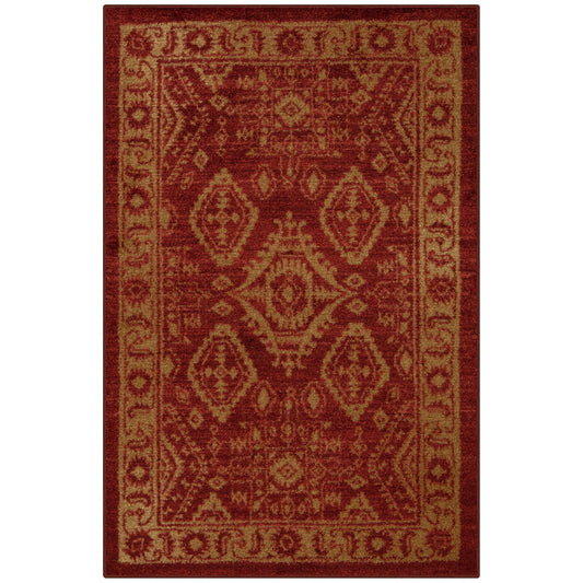 Maples Rugs Georgina Traditional Area Rug – Made in USA – Washable, Non Slip Indoor Carpet for Entryway, Foyer, Kitchen, and Bathroom, 2'6 x 3'10, Red/Gold
