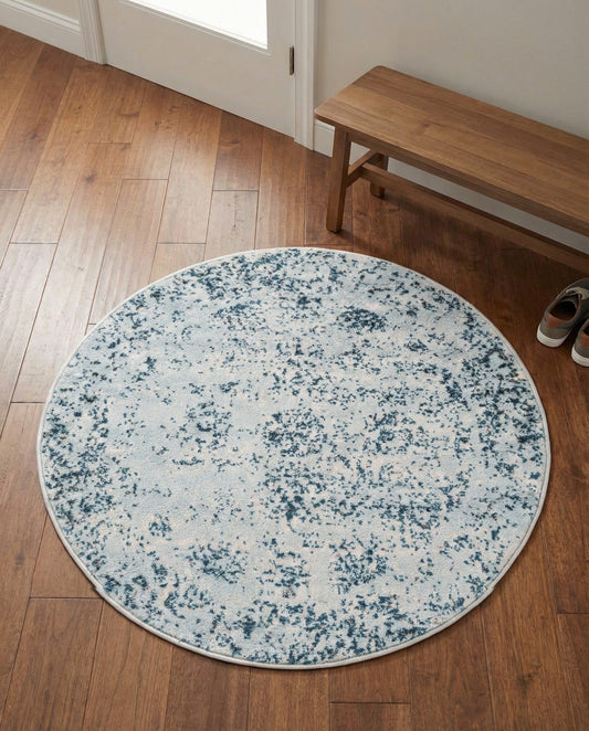 Rugs.com - Monte Carlo Rug – 3 Ft Round Light Blue Stain-Resistant Area Rug – Vintage Medallion Design for Entryways, Bedrooms, and Home Offices
