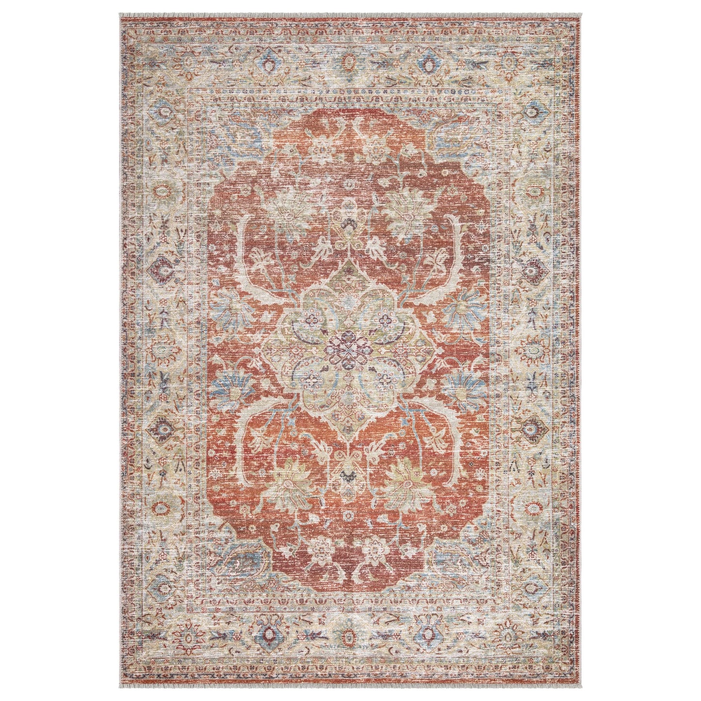 Bloom Rugs Caria Washable Non-Slip 4x6 Rug - Orange/Olive Beige Traditional Area Rug for Living Room, Bedroom, Dining Room, and Kitchen - Exact Size: 4' x 6'
