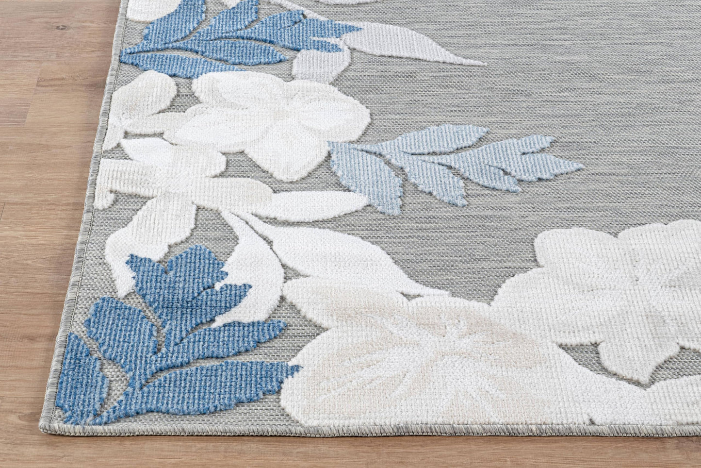 Outdoor Rug 5x7 Washable Area Rugs Indoor Outdoor Carpets Blue Border Floral Non Shedding Waterproof Easy Clean Patio Deck Porch Living Room Bedroom Garden RV (5 X 7 Blue)