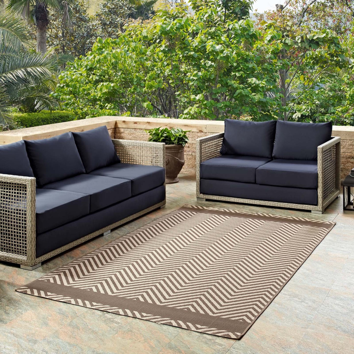 Modway Optica Chevron With End Borders 8x10 Indoor and Outdoor In Light and Dark Beige