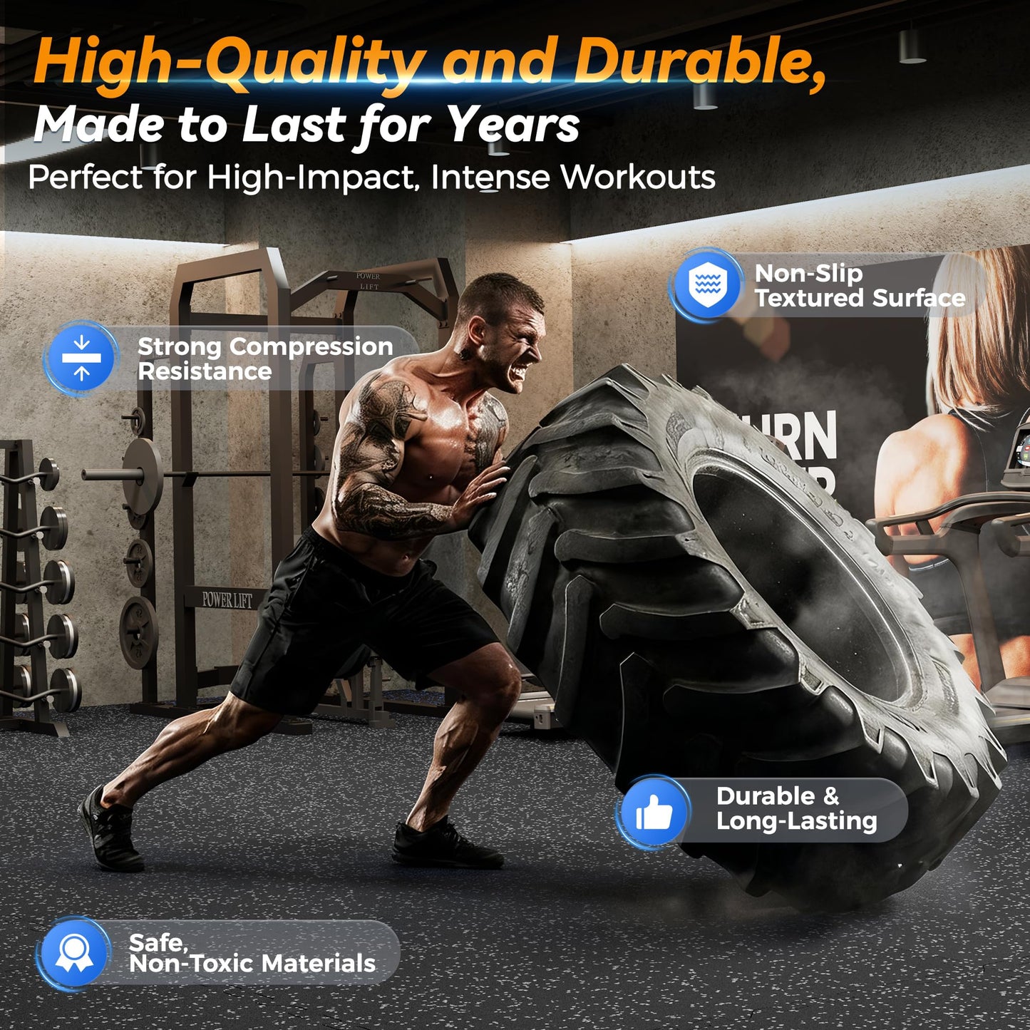 SUPERJARE 1" Extra-Thick Rubber Top Exercise Mat, Puzzle Gym Flooring for Home Gym, Gym Mat for Workout Equipment, Interlocking Floor Tiles with EVA Foam, 6 Pcs 24 Sq Ft, Black/Grey