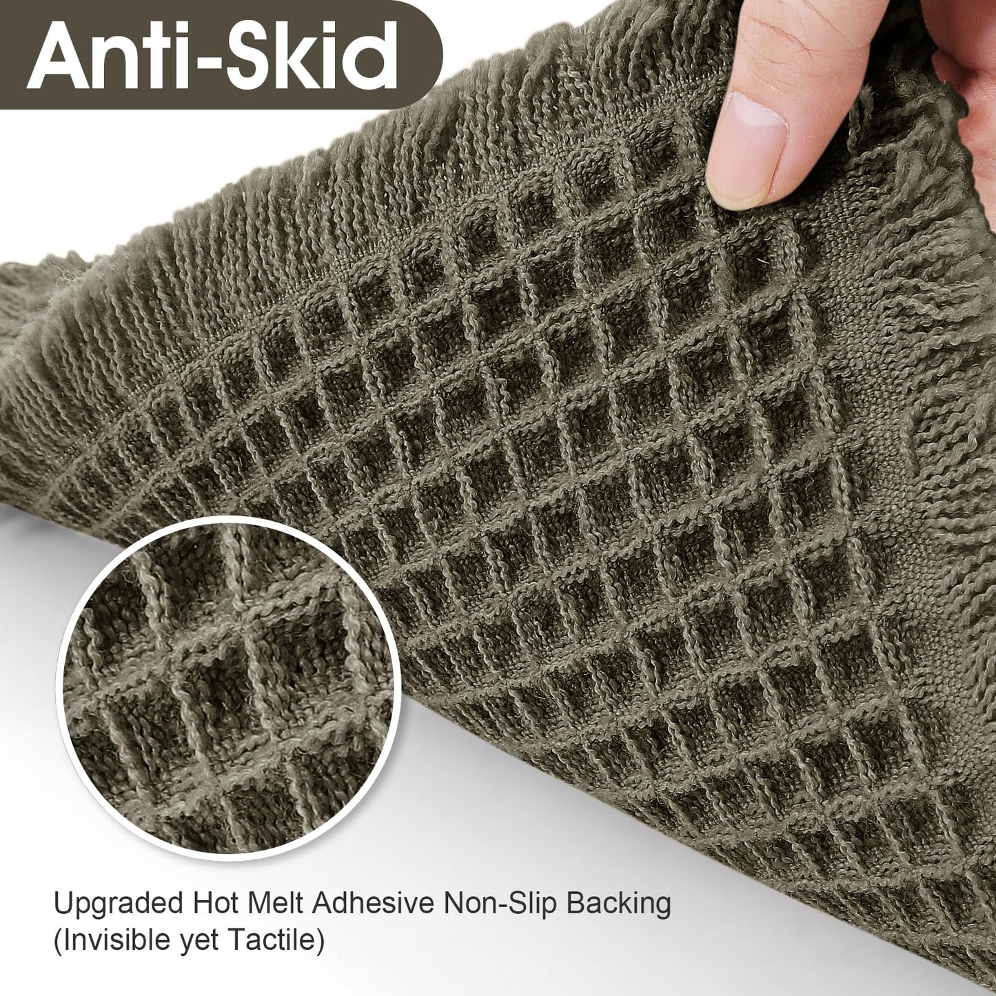 Extra Large Waffle Bath Mat, 6'x2' Greyish Green, Super Absorbent Non-Slip Quick Dry Bathroom Rugs with Tassels, Machine Washable Ultra Soft Boho Bath Rugs for Floor, Toilet Mats Boho Farmhouse Decor