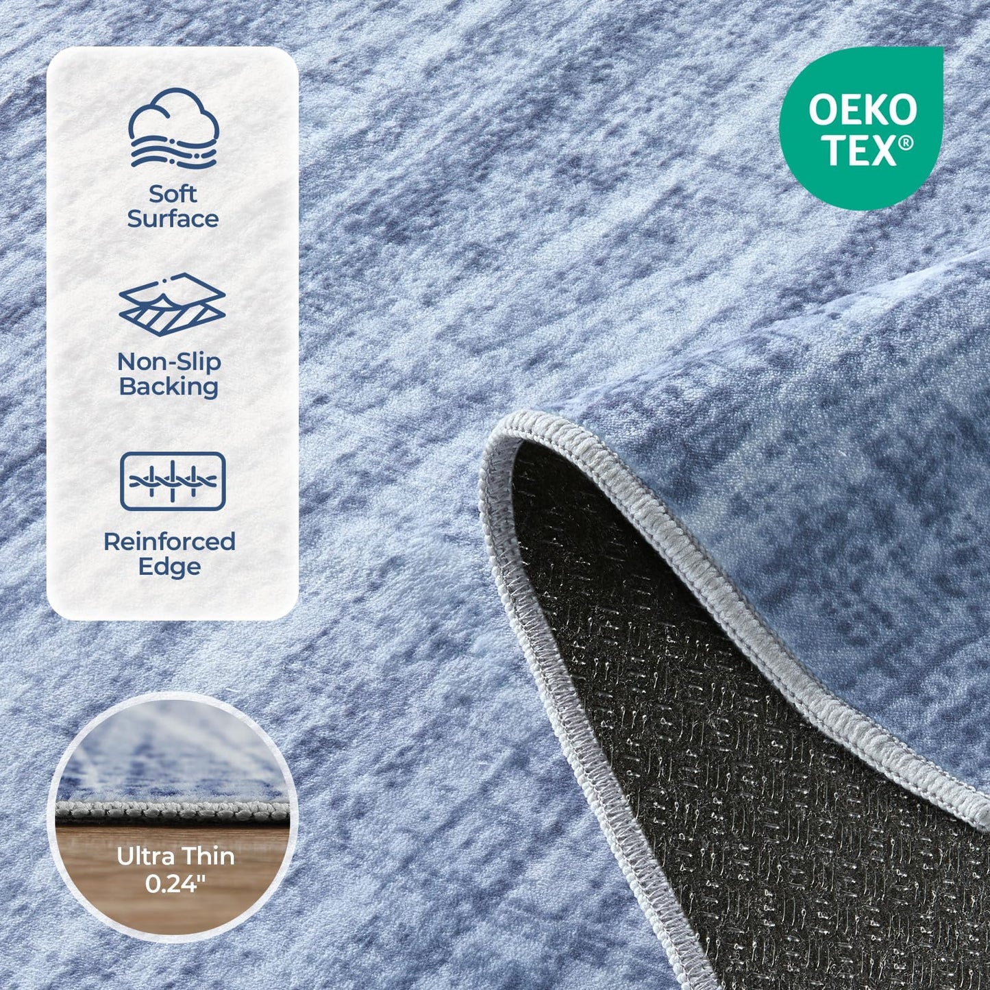 WITSHOCK 5x7 Area Rug for Living Room, Washable Rugs for Bedroom Kitchen Nursery Dining Room Office, Modern Wave Striped Rugs, Soft Thin Carpet Non Slip Low Pile for Home Decor, Blue