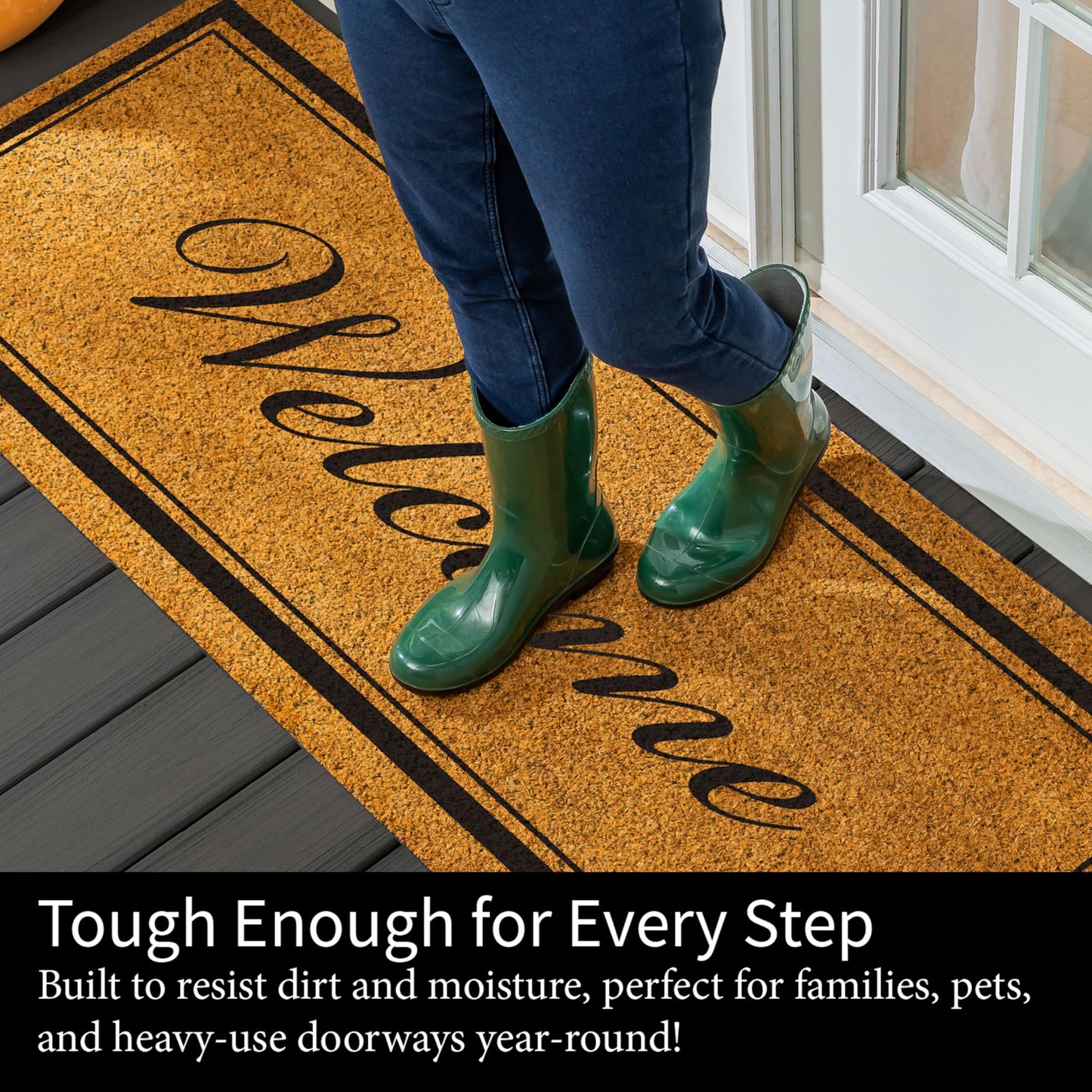Evergreen Extra Large Coir Doormat, 2'x5' Large Front Door Mat for Double Doors, Outdoor Indoor Entrance Rug, Non-Slip Welcome Mat for Porch Patio, Housewarming Gift