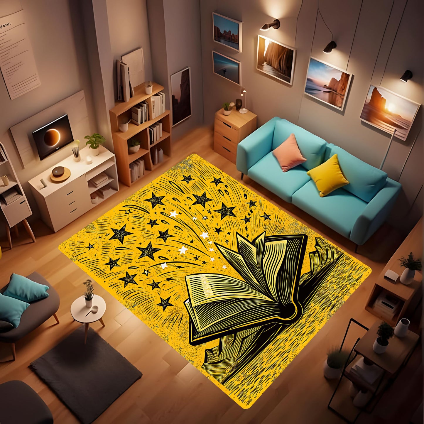 LUCKY&DONG Books and Stars Non Slip Area Rug for Living Dinning Room Bedroom Kitchen Hallway Office Modern Home Decorative 2'x3'