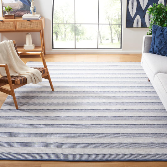 SAFAVIEH Area Rug 8x10 - Striped Kilim Collection - Large - Grey & Blue, Flat Weave Cotton, Ideal for Living Room, Bedroom, Office, Dining Space (STK803F)