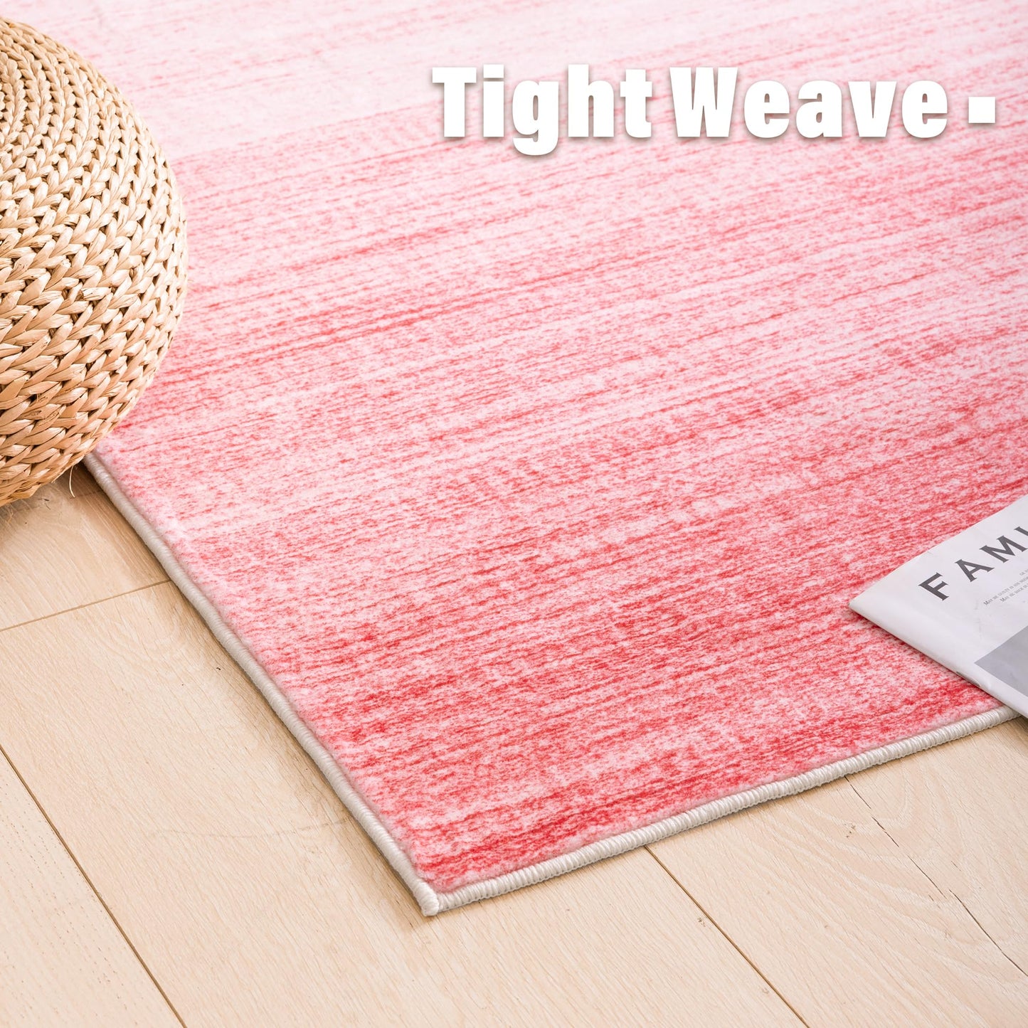 Carvapet Low Profile Area Rug - Washable Pink Ombre 3x5 Modern Carpet, Non Slip TPR Backing Absorbent Dorm Throw Mat for Bedroom Doorway Entryway
