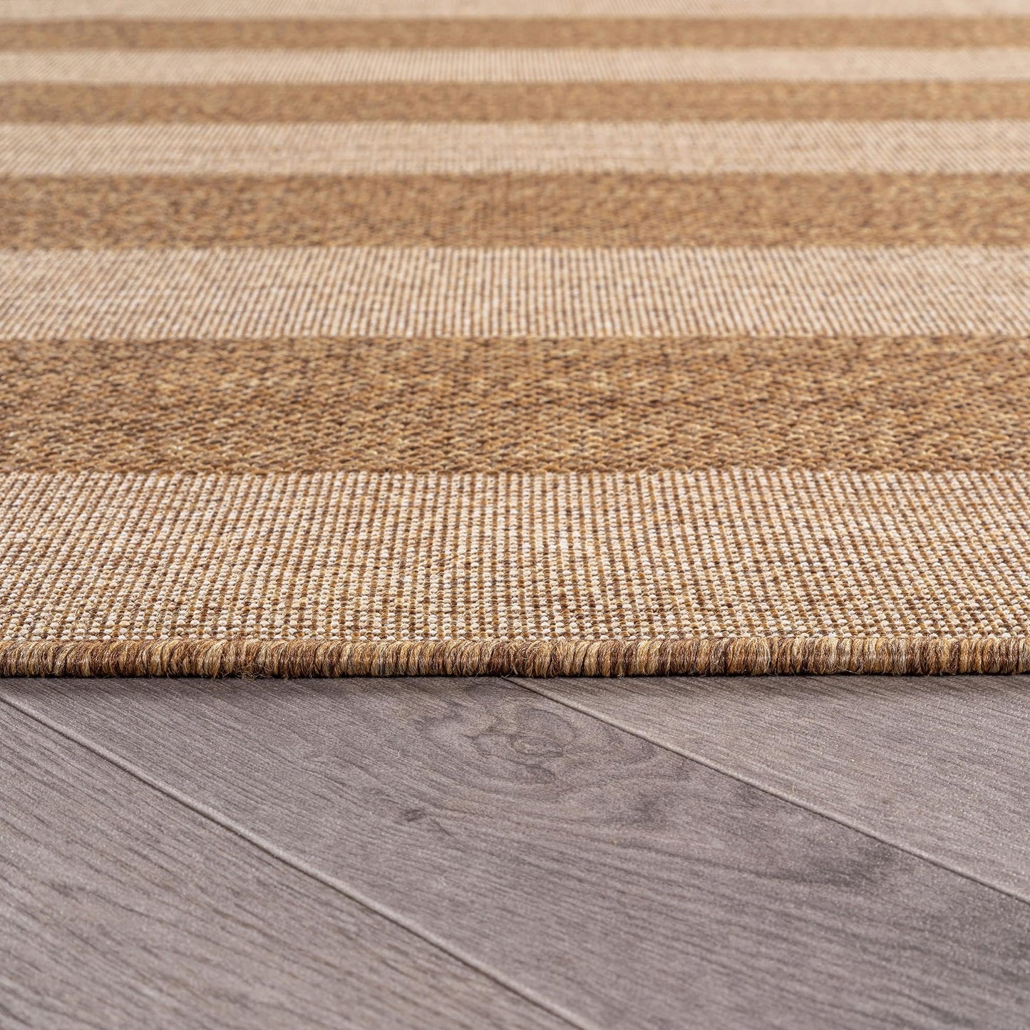 Rugshop Striped Indoor Outdoor Flat Woven Area Rug,Natural Jute-Style,Easy-Care Patio Rug for Backyard Porch Deck Balcony, 6'6" x 9' Sand/Natural